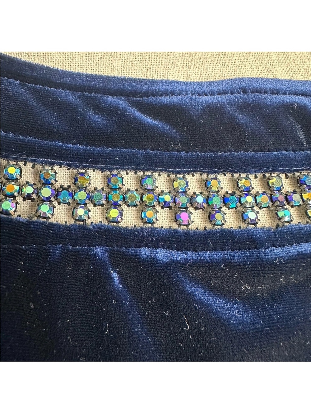 Vintage Y2K All That Jazz Size XS/S Velvet Formal Dress Navy Blue Beaded Accent - Picture 12 of 14